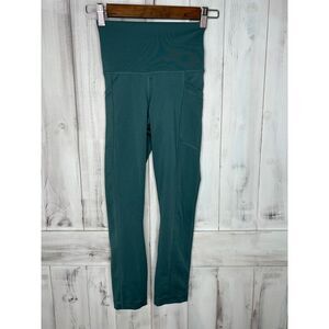 WOMENS YOGALICIOUS LUX TEAL BLUE GREEN HIGH RISE WAIST‎ POCKET LEGGINGS XS